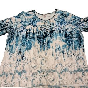 CJ Banks Blue and White Animal Print Blouse Half Sleeve Plus Size 3X